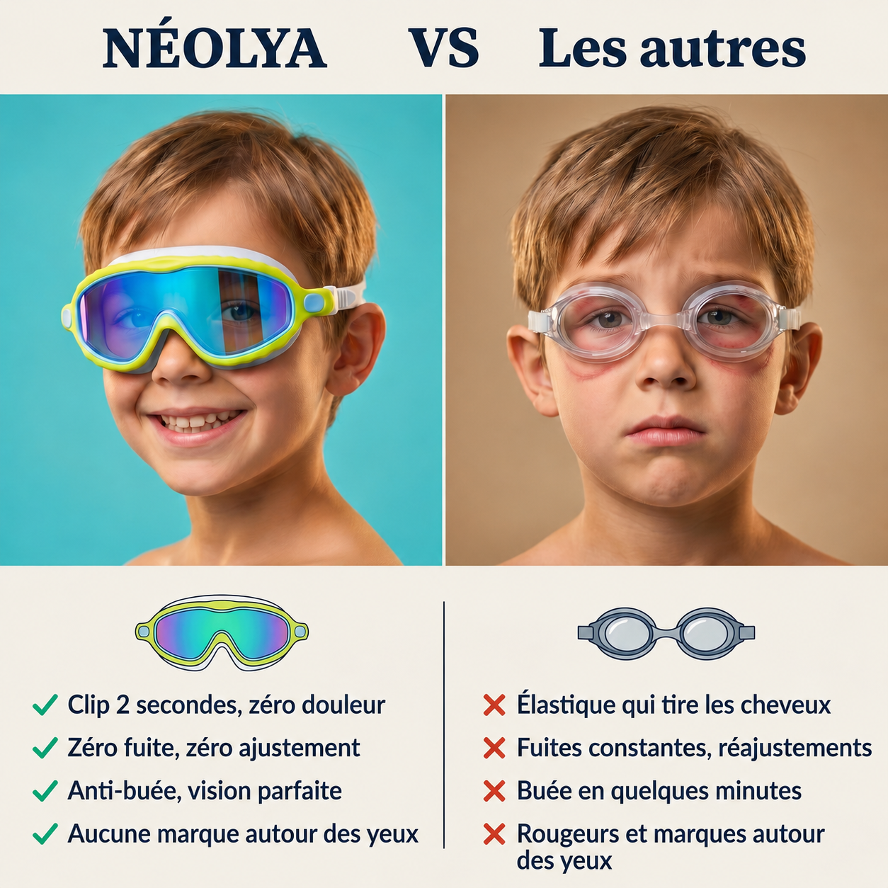 Lunettes de natation enfant anti-fuite et anti-buée